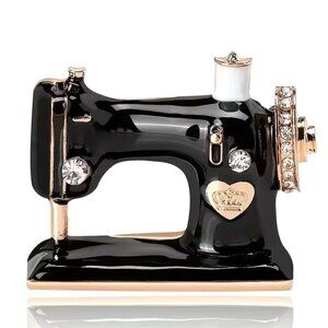 Vintage Style Sewing Machine Brooch Rhinestone Glam Trendy Stylish Seamstress